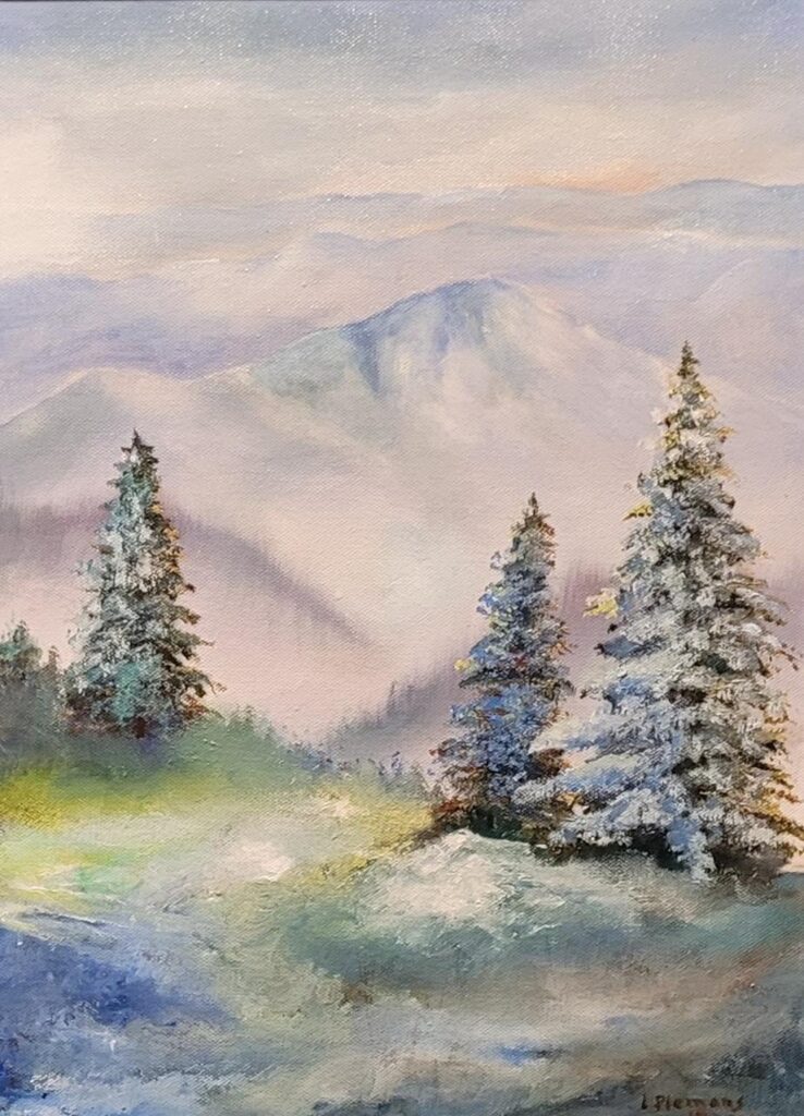 Oil Painting class, Snow on the Mountains, with Lyda