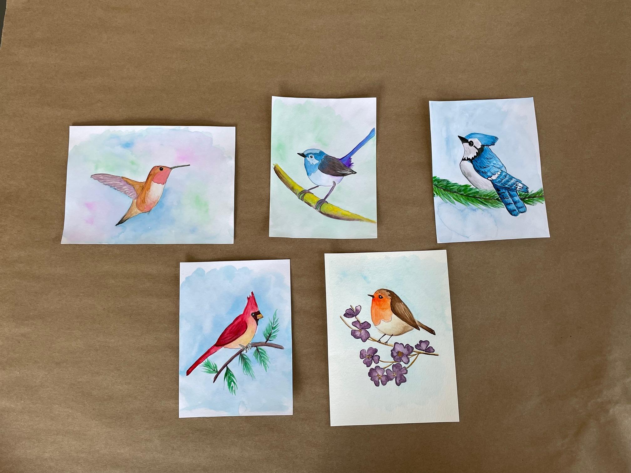 Watercolor Card class - birds