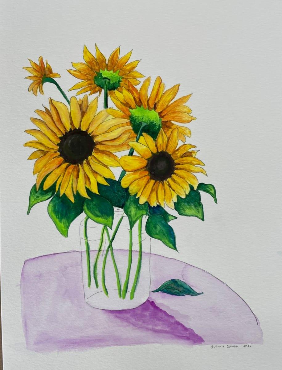 Watercolor class - jar of sunflowers