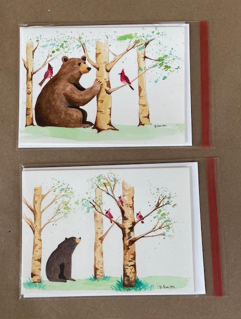 Watercolor Card class, Bear and Cardinal