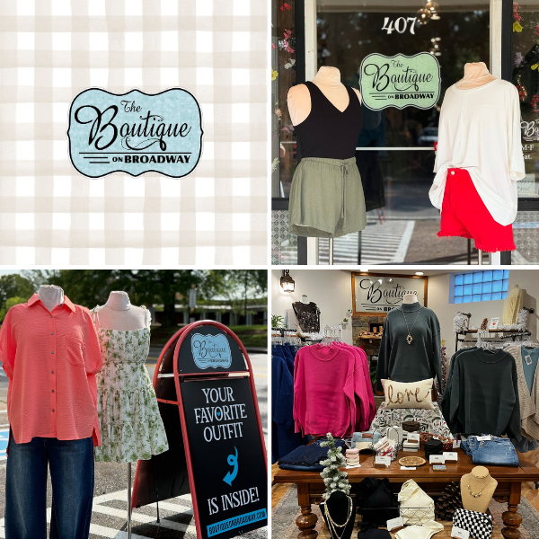 Boutique on Broadway in Maryville showcasing trendy women’s apparel and stylish clothing displays inside the local boutique