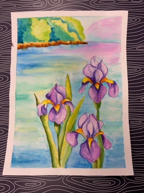 Watercolor class- Iris landscape