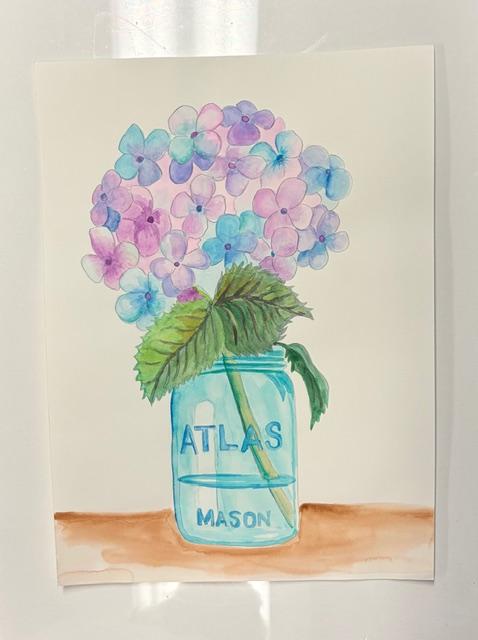 Watercolor class- Jar of Hydrangeas