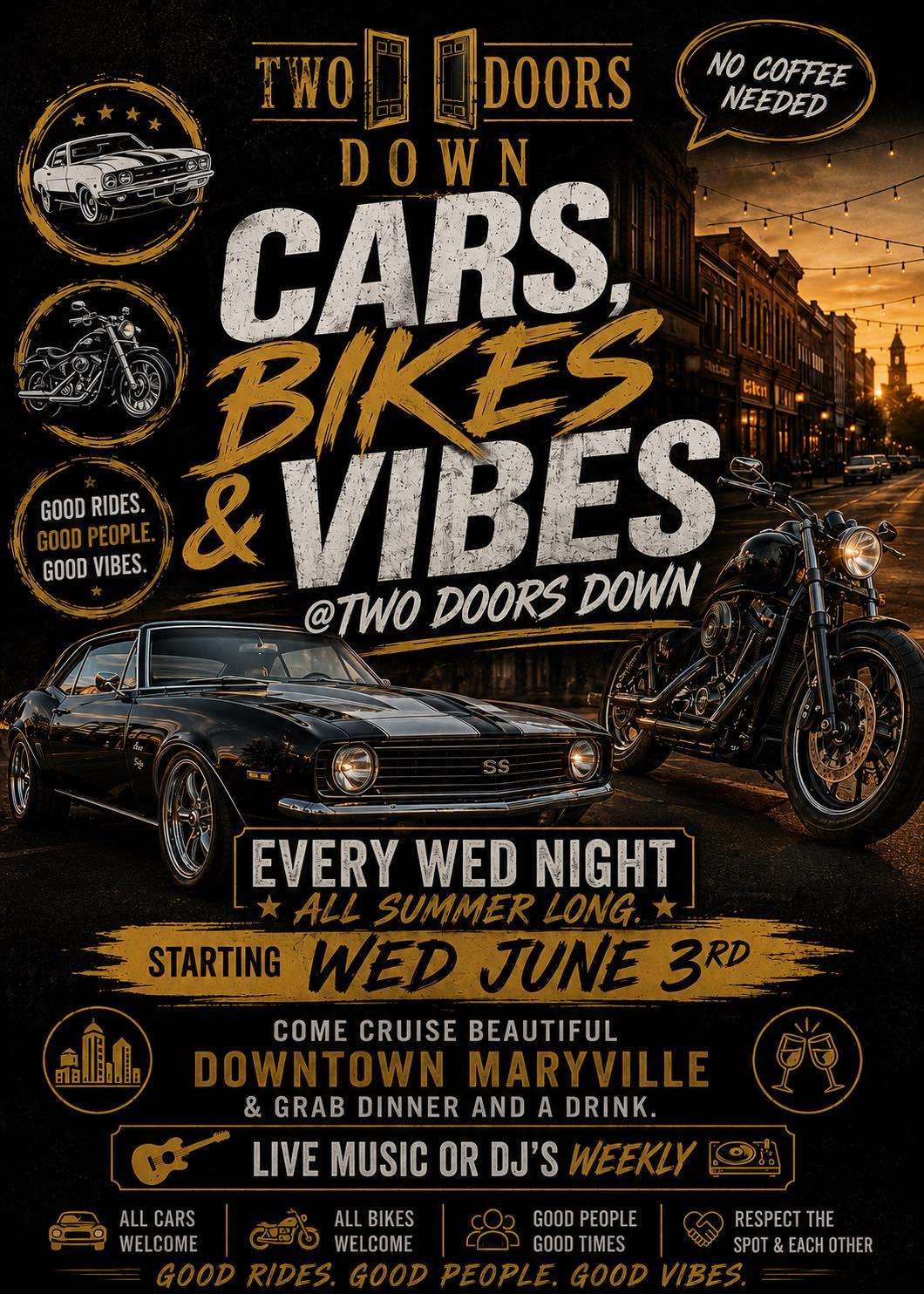 Cars Bikes and Vibes Two Doors Down Maryville