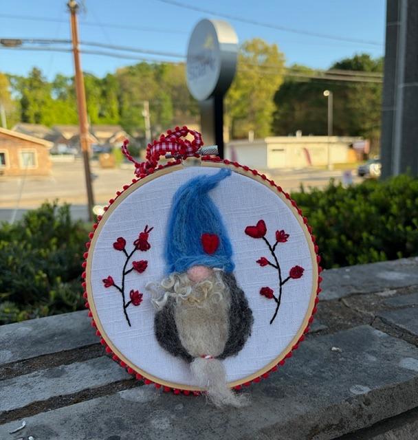 Needle Felted Garden Gnome — 2D Hoop Art