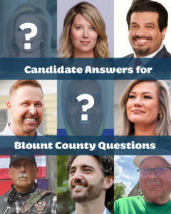 Nine Tennessee gubernatorial candidates; question marks identify the two who have not responded.
